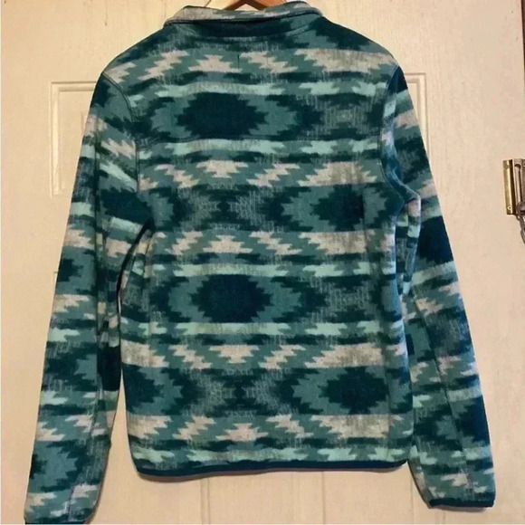Prince and Fox Fleece Pullover Quarter zip, teal tribal geometric print - Picture 4 of 5